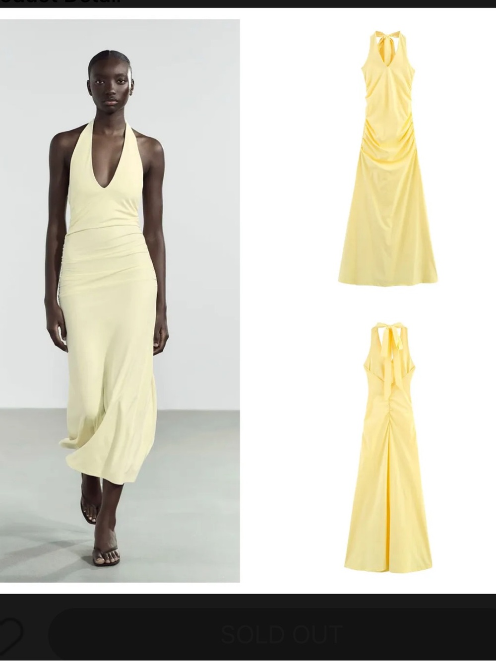 Zara Light Yellow Halter V-Neck Maxi Dress